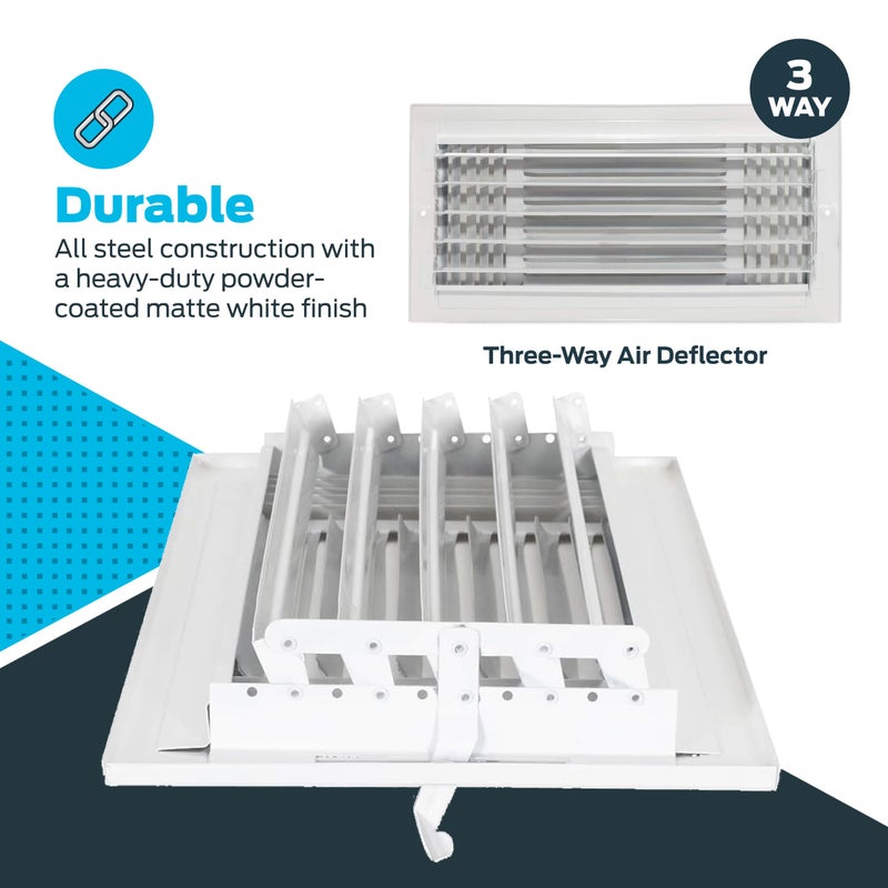 EZ-FLO 14 x 6 Inch (Duct Opening) Air Vent Cover for Wall or Ceiling, Three-Way Ventilation Register, Solid Steel HVAC Register Cover, White, 61616 - Image 5